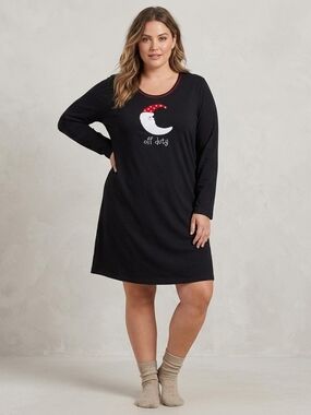 White Stag Black Long Sleeve 'Off Duty' Nightshirt with Santa Moon Graphic